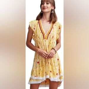 Poupette St Barth Yellow Fanciful Mini Dress NWT S